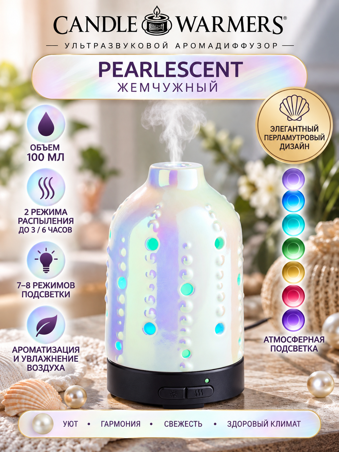 Candle Warmers / Ультразвуковой аромадиффузор 100мл. Жемчужный Diffuser Pearlescent