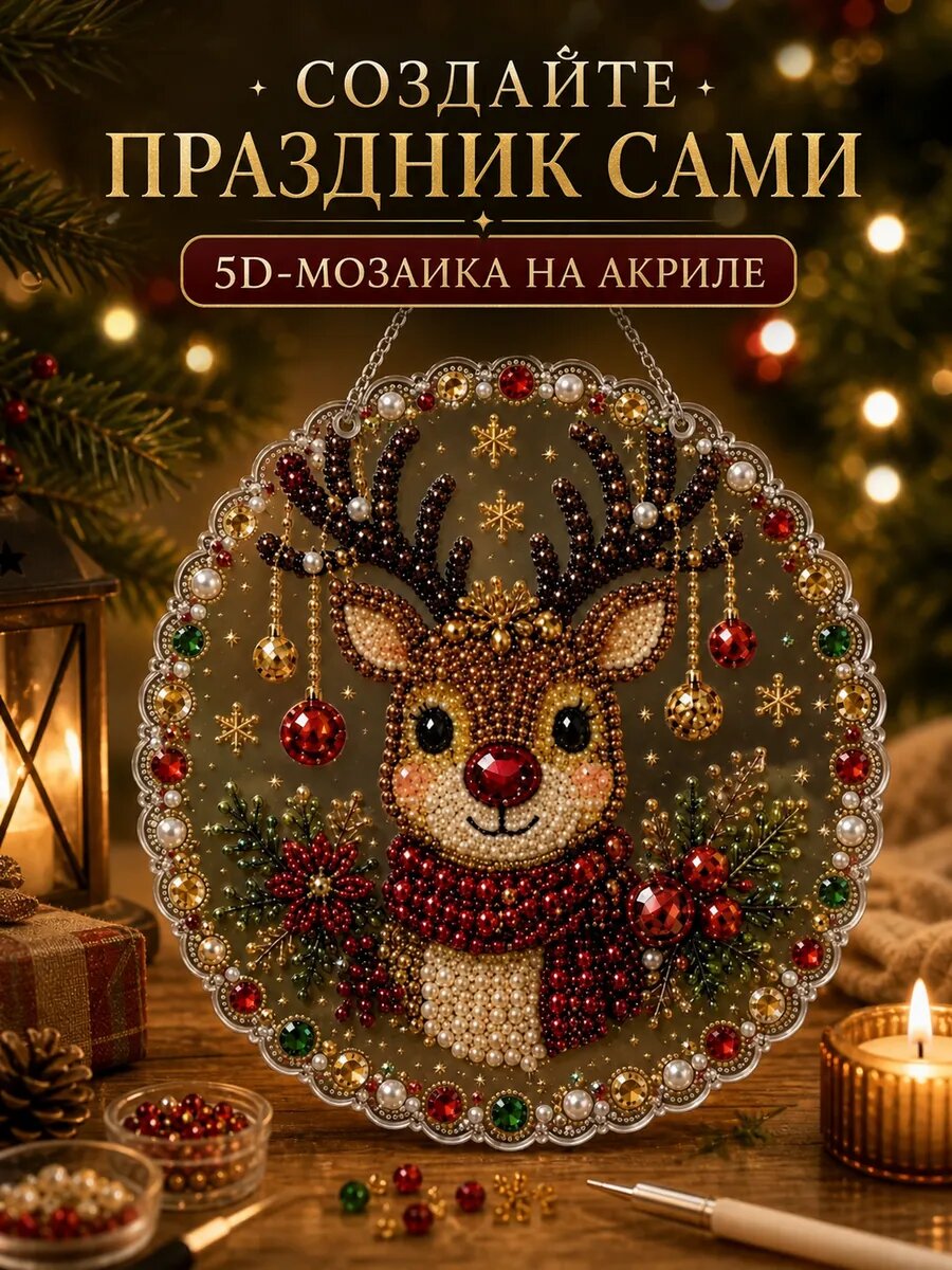 Алмазная мозаика новогодняя на акриле 5D
