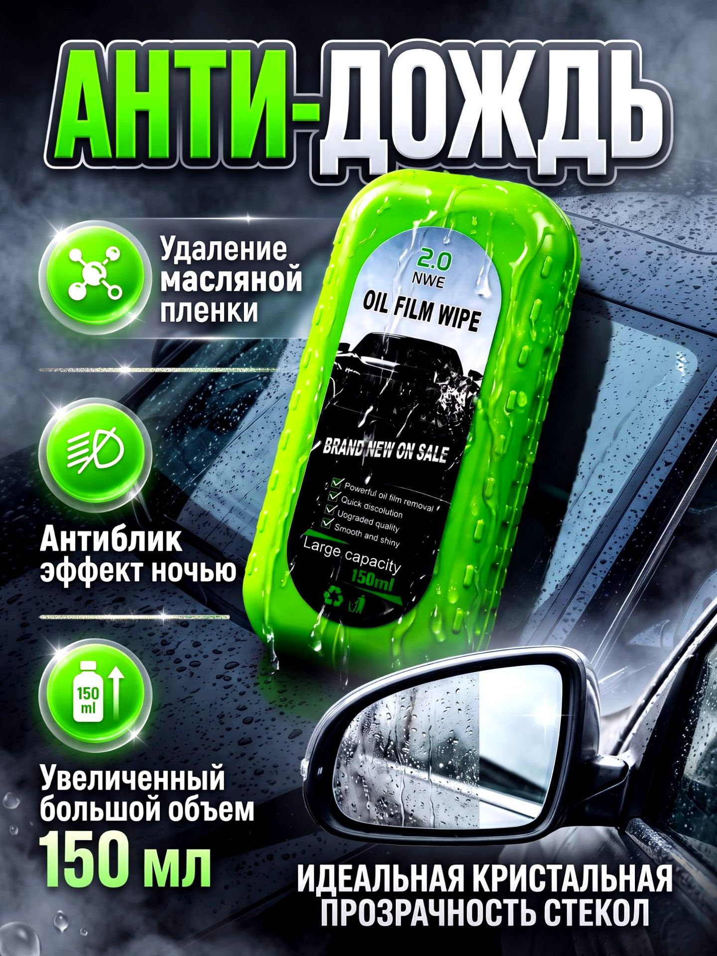 Антидождь, губка антидождь для авто водоотталкивающее средство для стекол, зеркал и фар, аппликатор антитуман