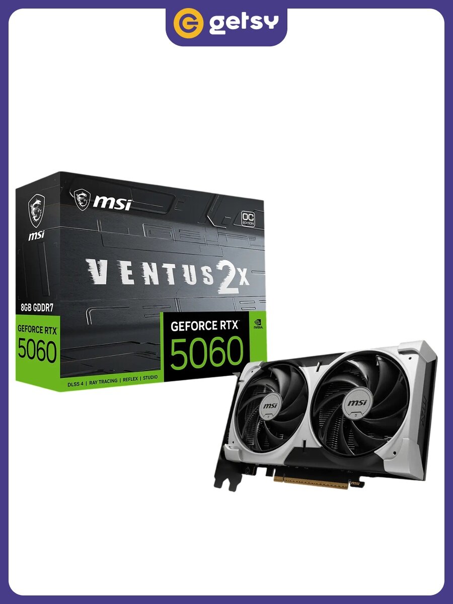 Видеокарта MSI GeForce RTX 5060 8G VENTUS 2X OC V1 (8 ГБ, GDDR7, Ultra HD 8K (7680x4320), PCI-E 5.0)