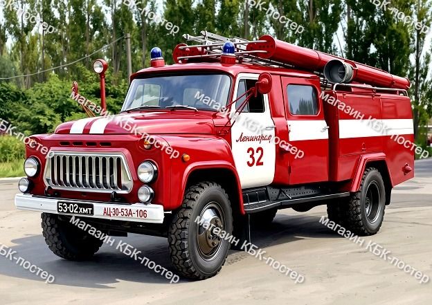 "ГАЗ-53" пожарная машина 60х85 см. Постер А1_074.