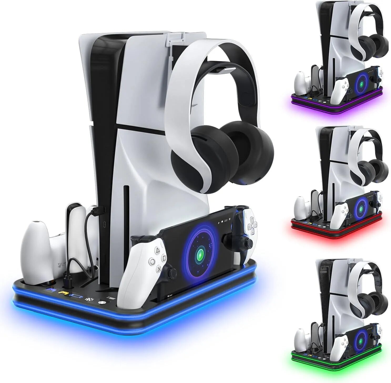 Зарядная станция для PS5 с RGB-подсветкой и охлаждением, для контроллеров Edge и наушников