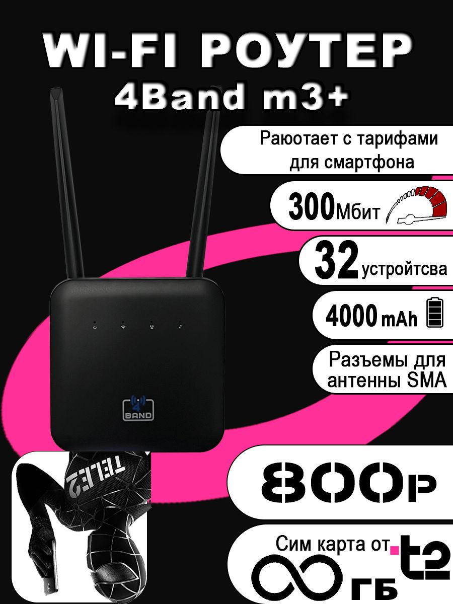 4G роутер wi-fi M3+ с безлимитным интернетом 800р