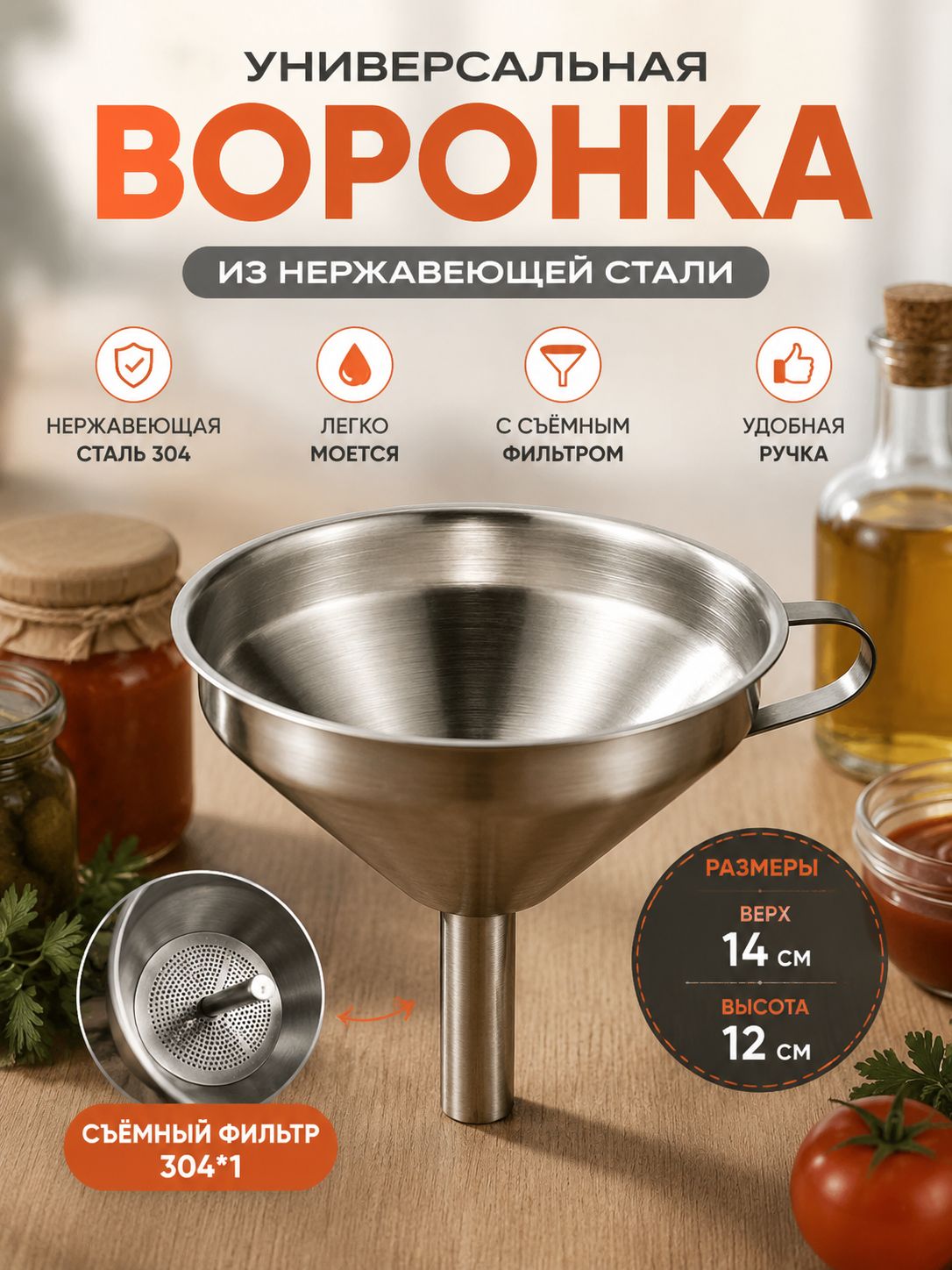 Воронка для коктейлей, диаметр 14 см