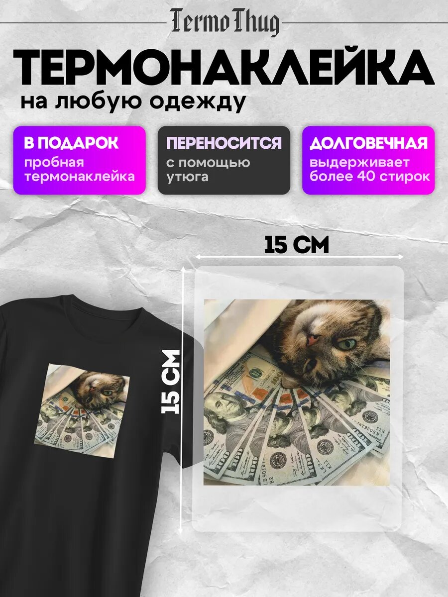 Термонаклейка на одежду мемы котики доллары термотрансфер