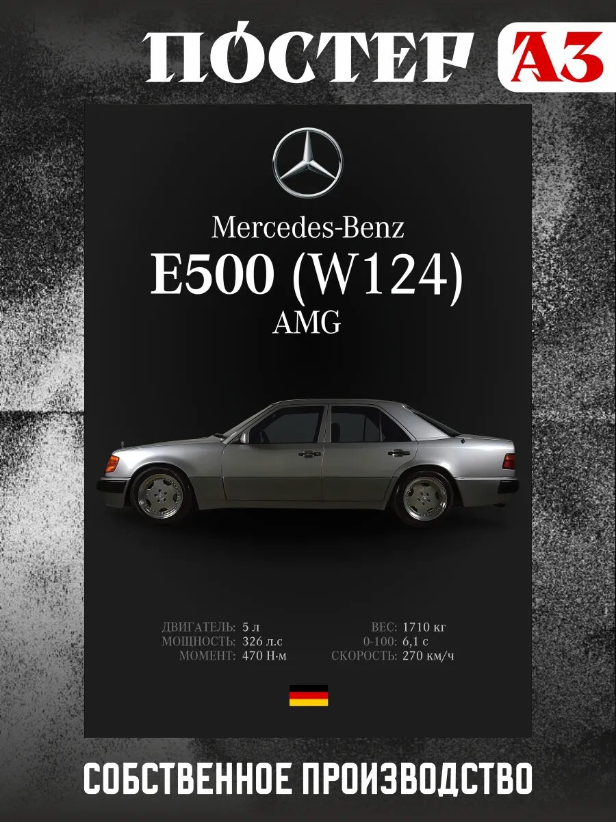 Постер на стену интерьерный А3 Mercedes E500 W124 AMG