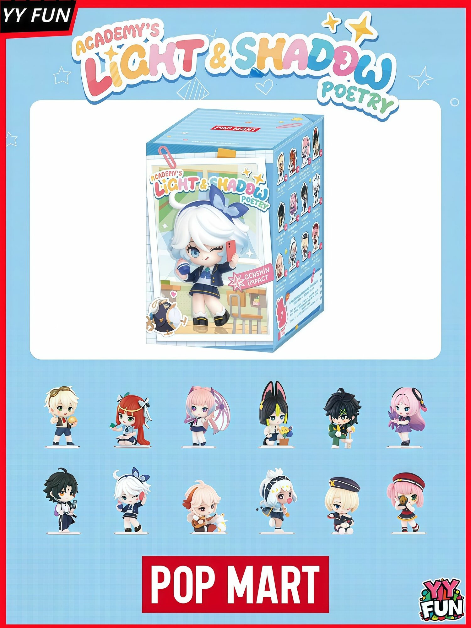 Коллекционная фигурка POP MART x Геншин Импакт Poetry Chibi Academy's Light and Shadow Series, Случайная Фигурка 1 шт/Слепая коробка подарок подруге