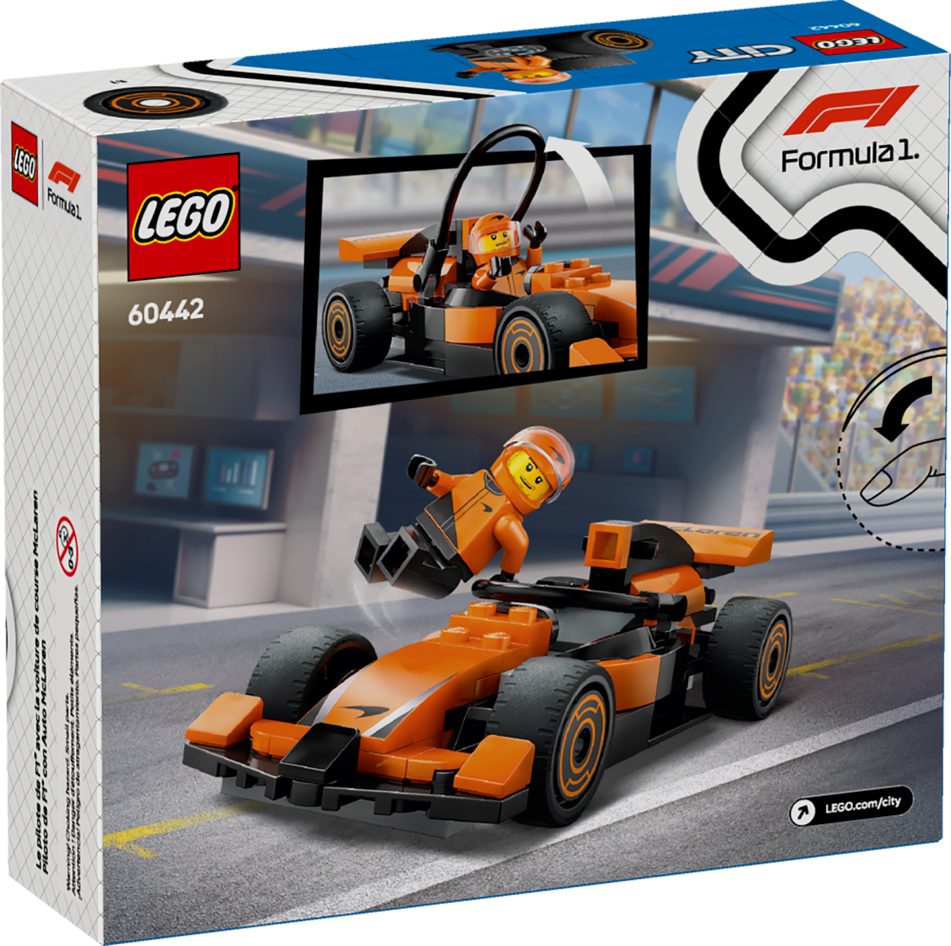 Лего. Конструктор City. Гонщик MCLAREN с болидом F1, 86 деталей. Lego