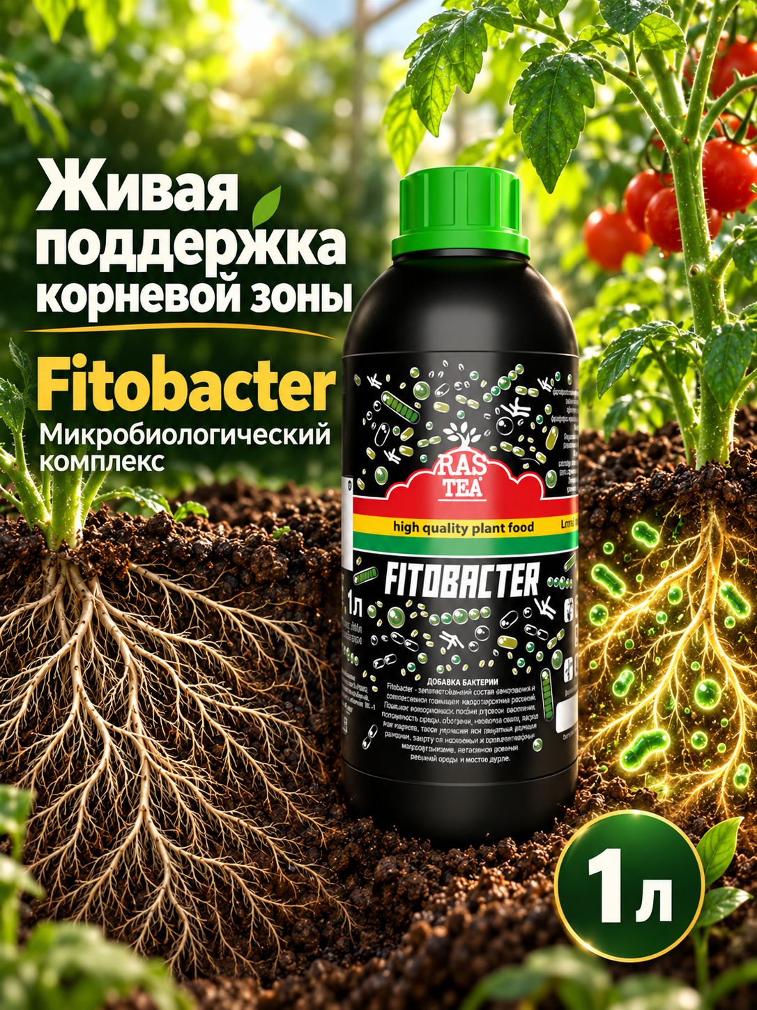 Стимулятор для растений, микробиологическое удобрение Rastea Fitobacter 1L