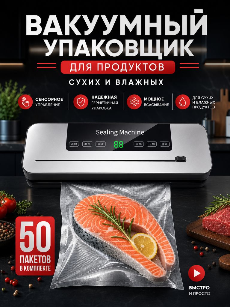 Вакууматор для продуктов с запайкой с пакетами с резаком