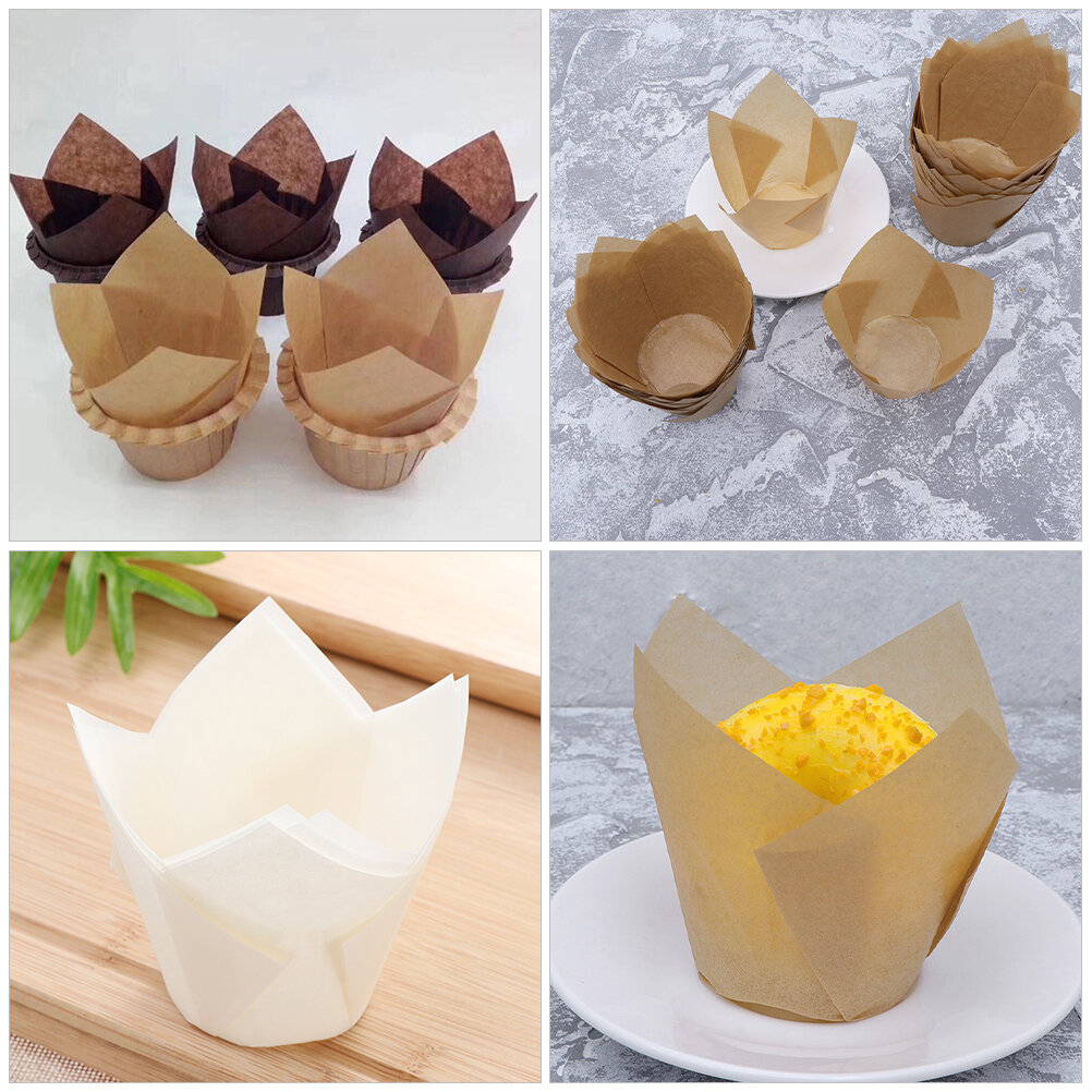 200 Штук Бумажные Приспособления Для Выпечки Кексов В Forme Тюльпанов 8X5Cm