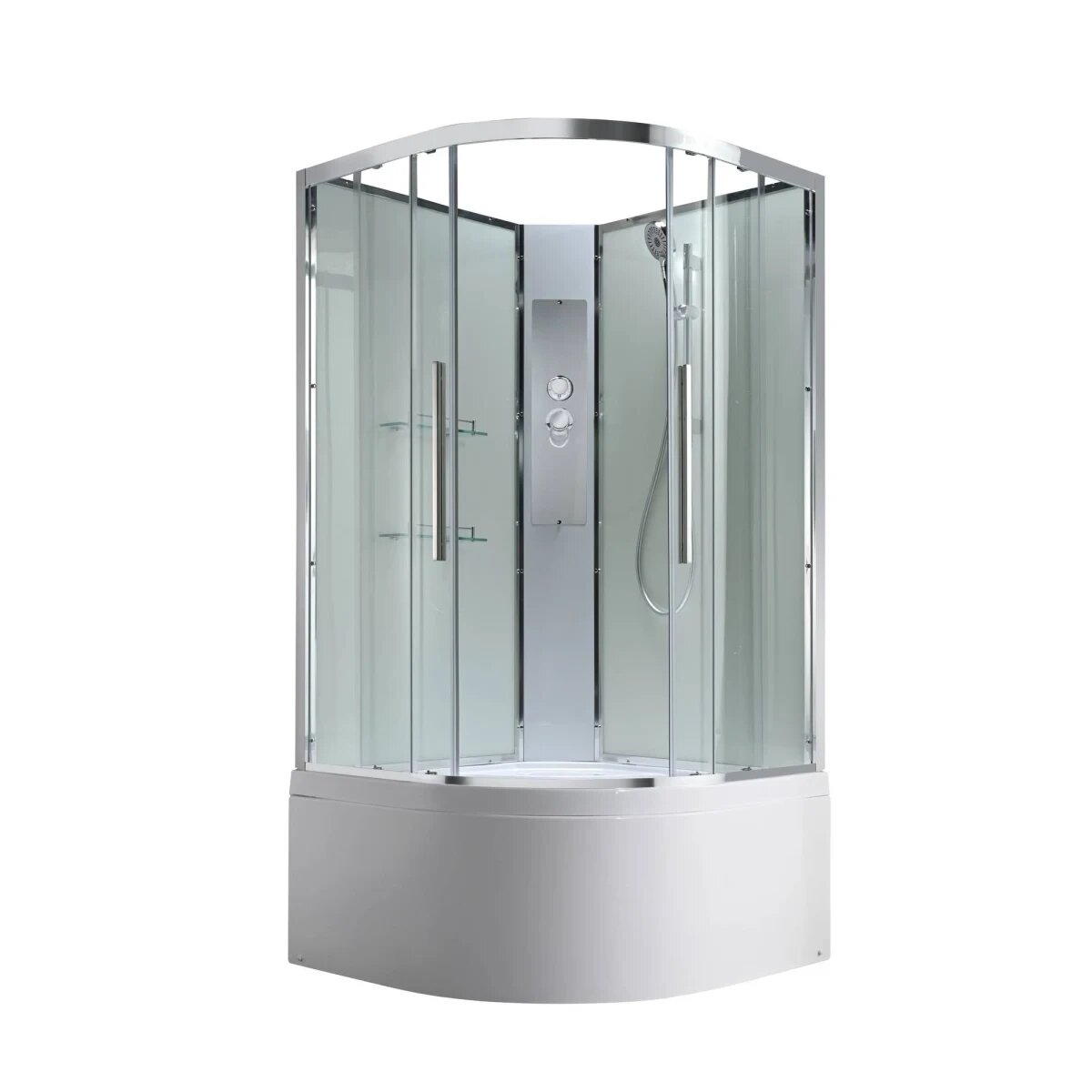 Душевая кабина AvaCan EM5010NT без крыши прозрачная, 100x100x208 см, четверть круга, высокий поддон, профиль алюминий