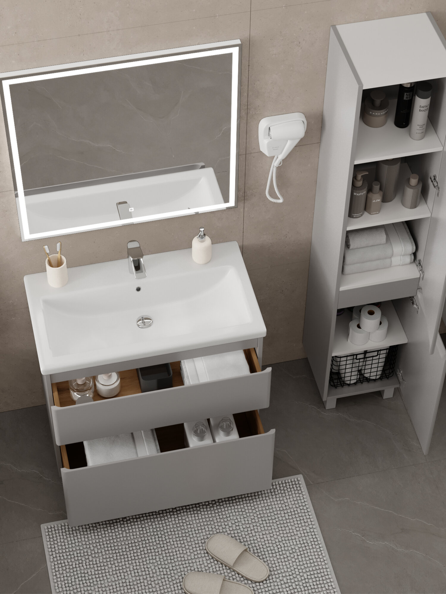 Тумба напольная SanStar Riana 80 Без раковины для ванной комнаты, Грей — фото 1