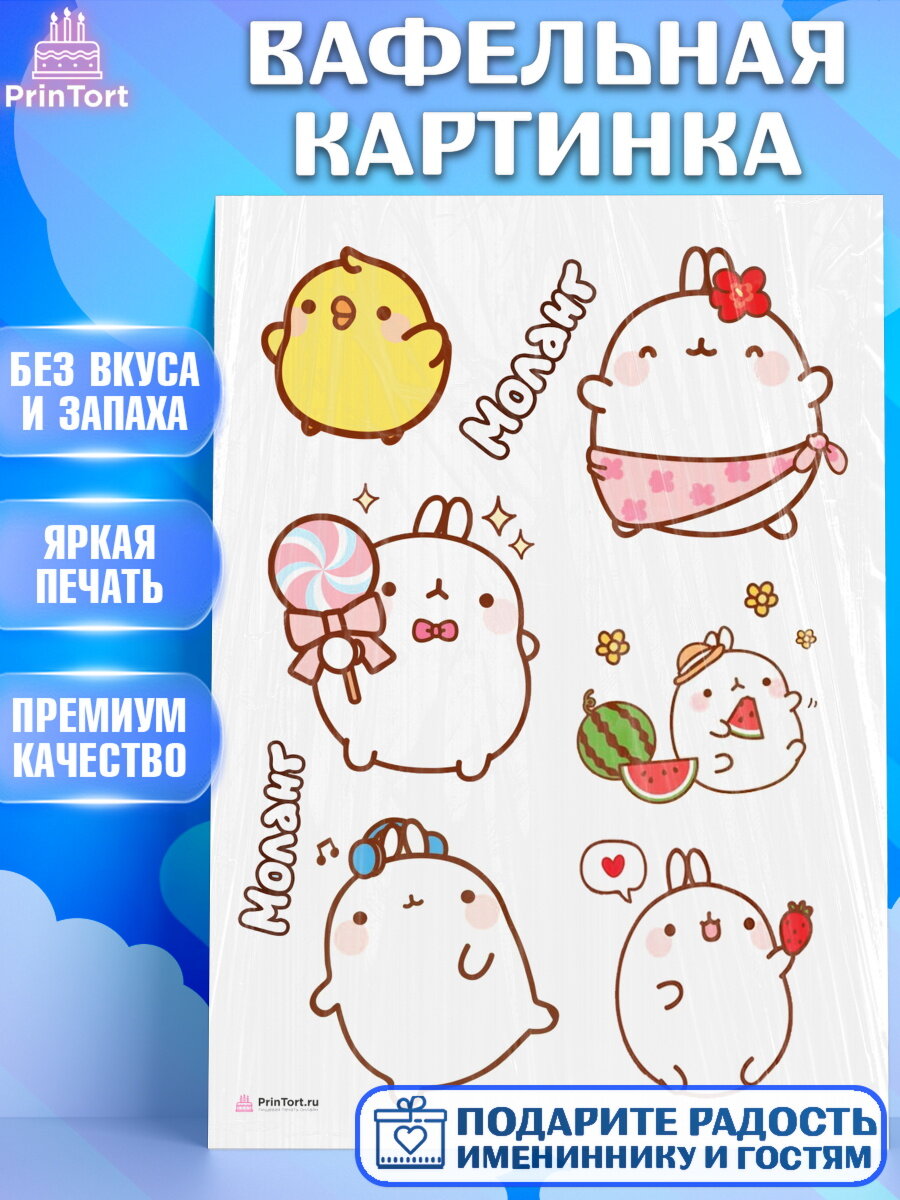 Вафельная картинка для торта Моланг. Украшения для торта девочке на День Рождения. Декор для выпечки PrinTort