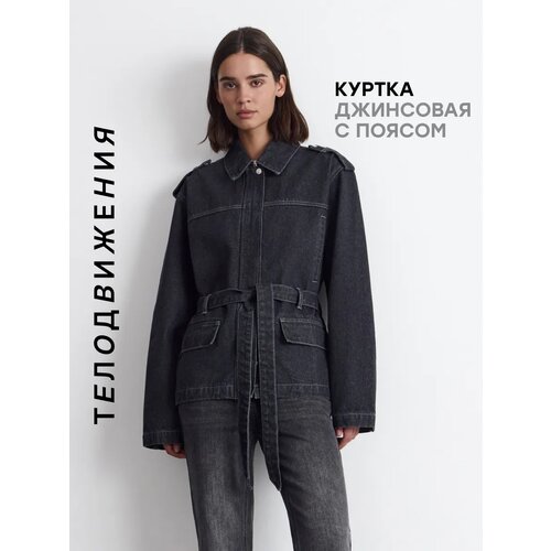 фото Куртка телодвижения джинсовка с поясом, размер xs, светло-серый