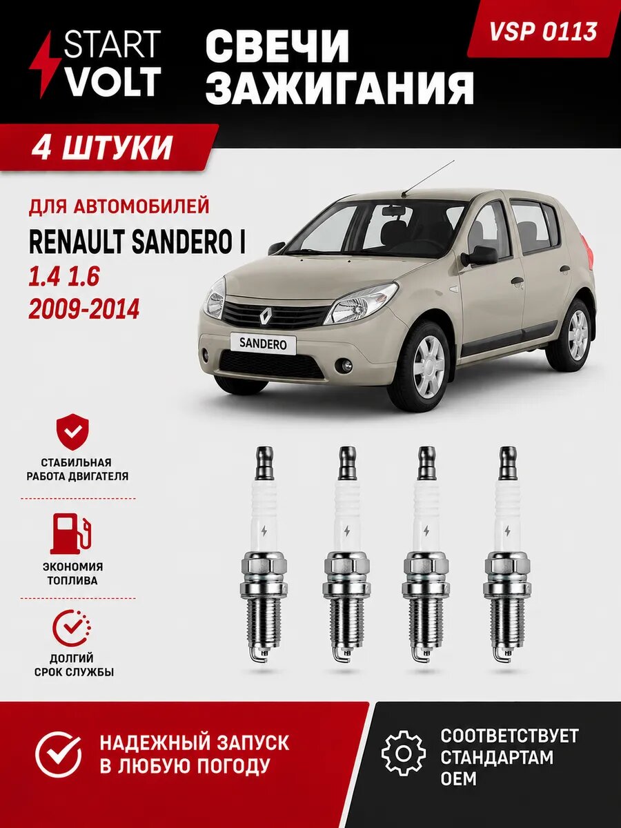 Свечи зажигания на Рено Сандеро 1 Renault Sandero I 4 шт