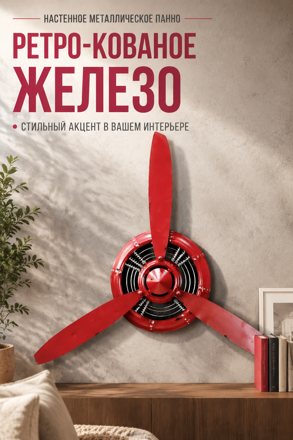 Настенное металлическое панно с 3D-эффектом, 70×65 см, малиновое