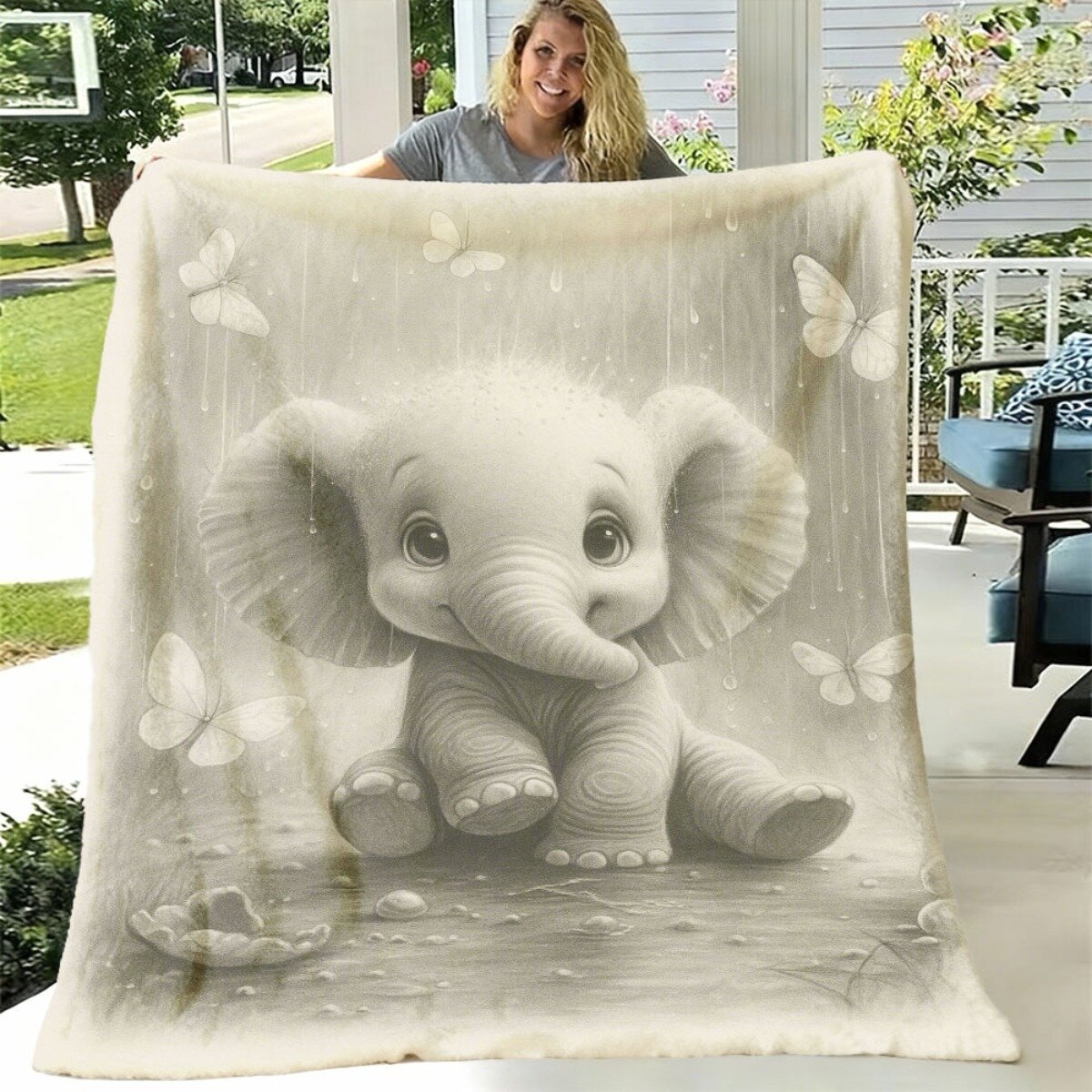 Ультрамягкий фланелевый плед с милым рисунком слона и бабочки, 130×100 см, для весенних праздников, Дня матери, декора дома и подарка, теплый и уютный, подходит для семьи