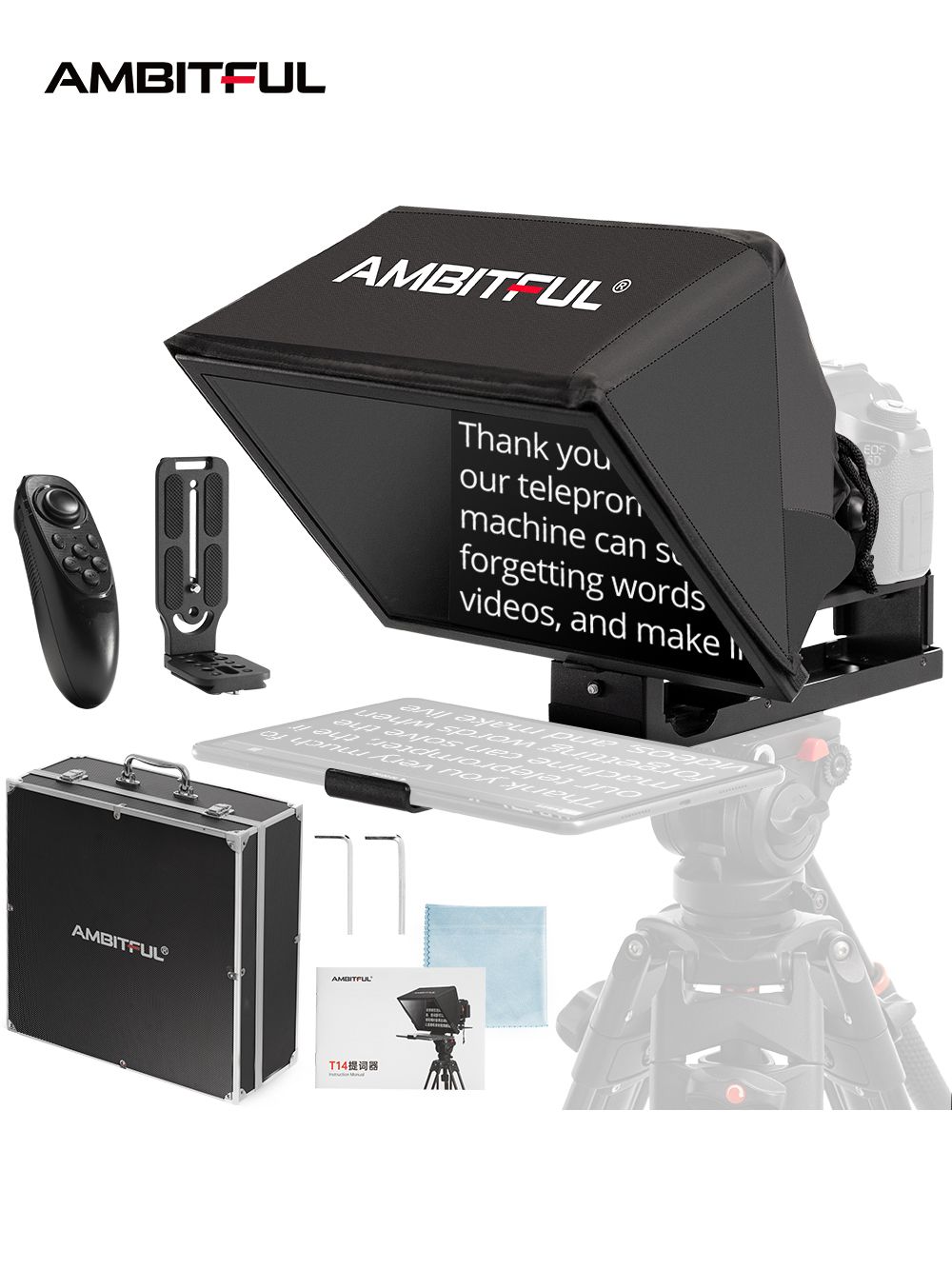 Ambitful T14 PRO профессиональный складной телесуфлер с большим экраном для интервью, совместимый со смартфонами и цифровыми зеркальными фотоаппаратами, для записи видео в реальном времени