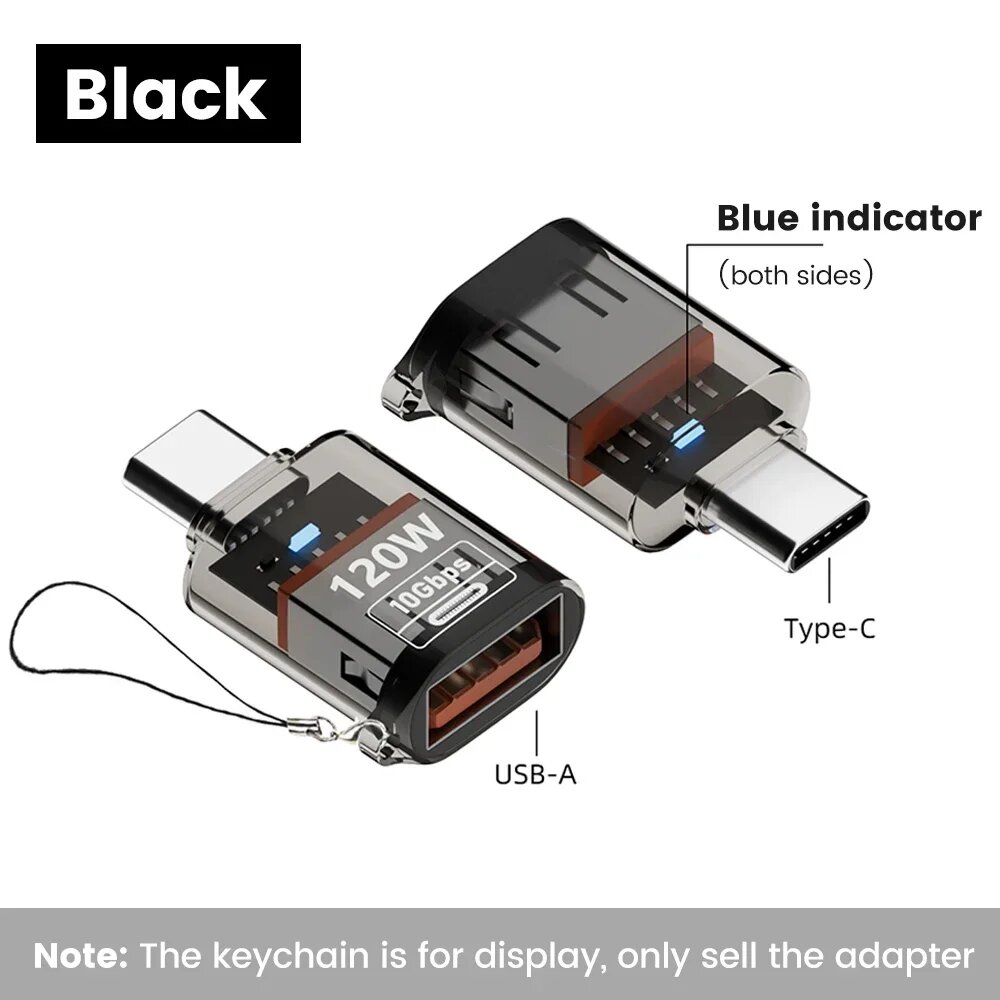 Адаптер USB 3.2 OTG 120 Вт: USB-A (папа) На Type-C (мама) Для Быстрой Зарядки Черный, Black C To USB