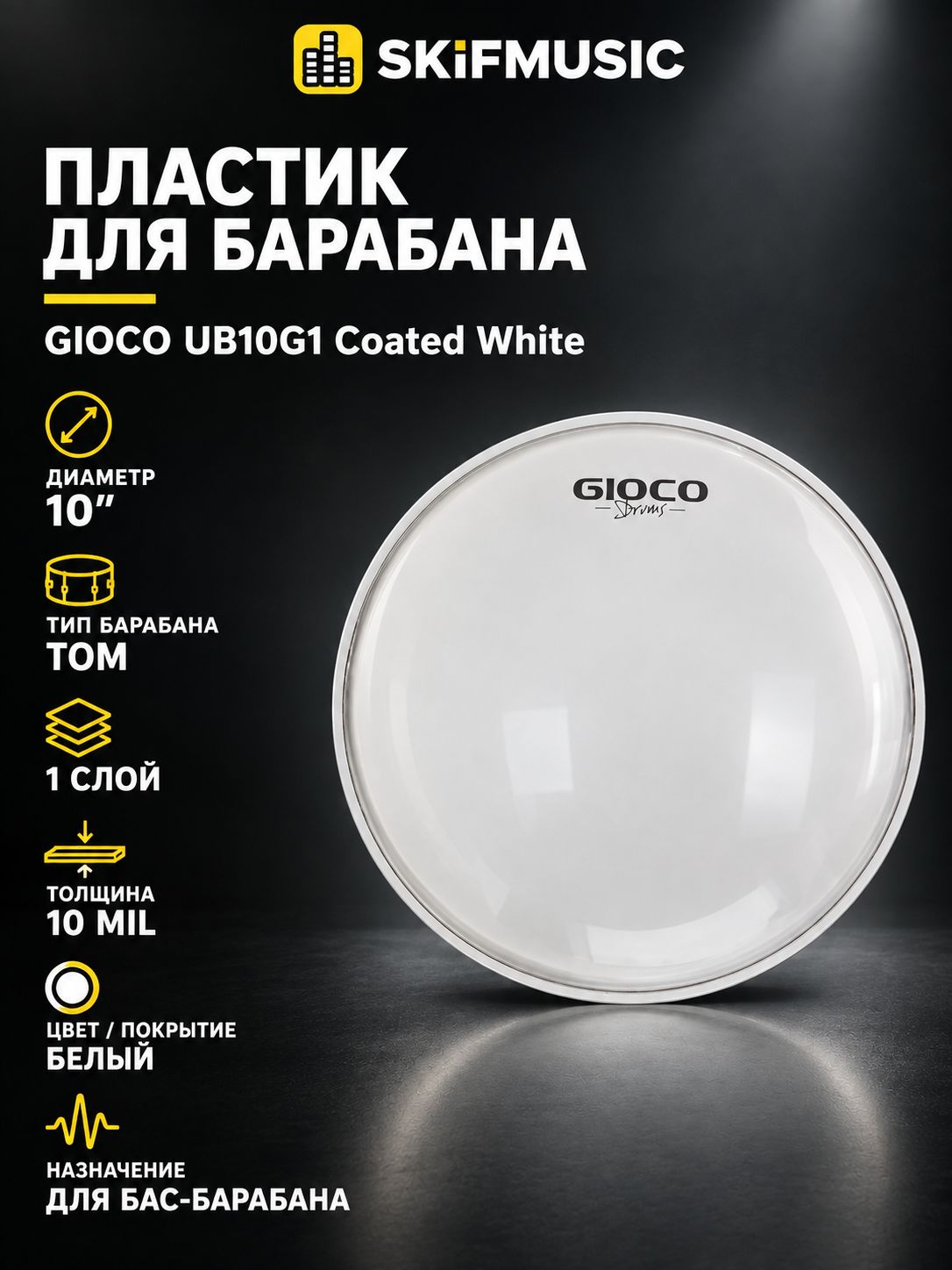 Пластик для барабана GIOCO UB10G1 Coated White