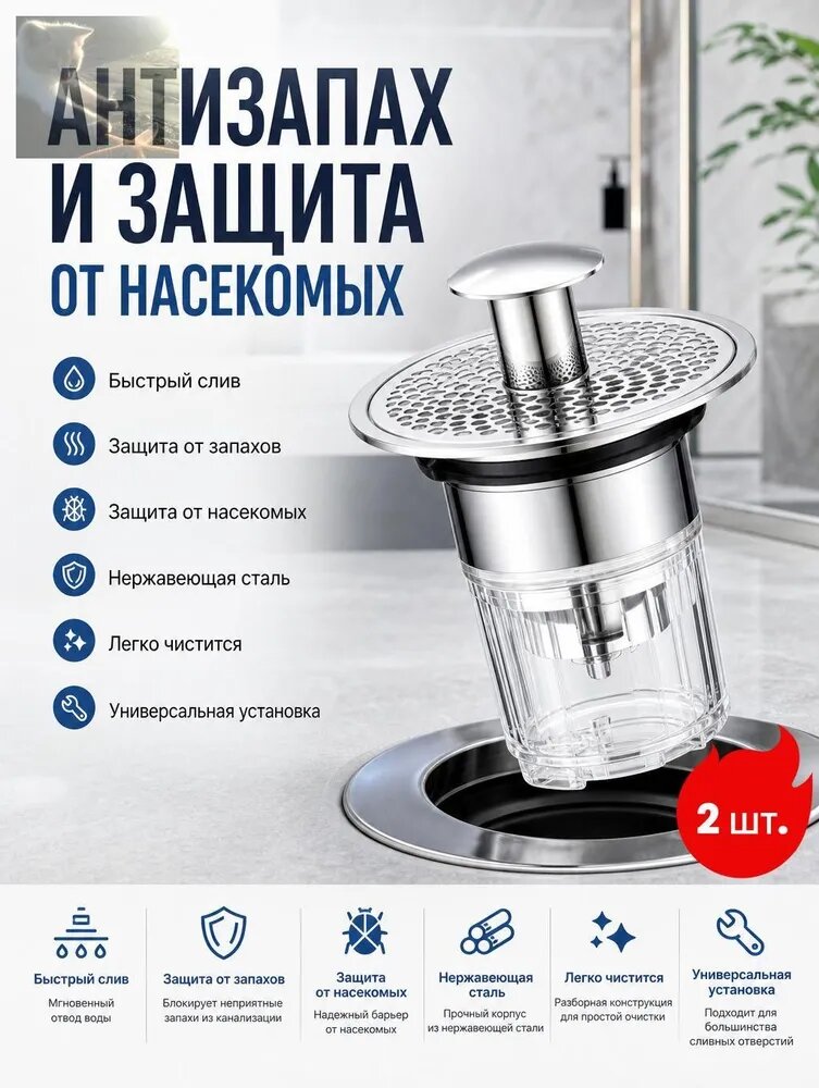 Сетка для раковины 6.5x6.3 см 2 шт серебристый