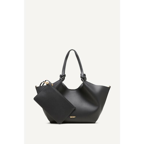 Сумка тоут DKNY Paula Commuter Medium Tote, фактура зернистая, черный/золотой