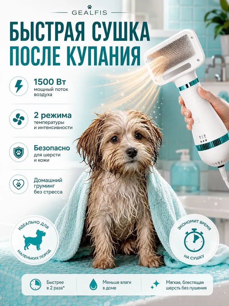 Фен расческа для собак крупных и малых пород 1500 Вт мощная пуходерка щетка для сушки шерсти и удаления подшерстка