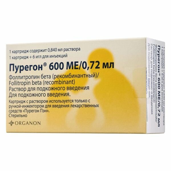 Пурегон раствор для п/к введ. картридж 600МЕ/0,72мл+Иглы 6шт