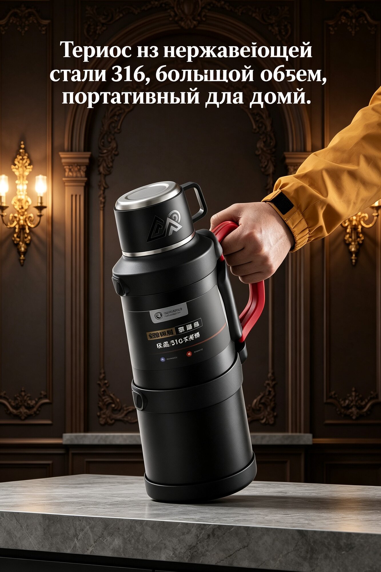 Термос из нержавеющей стали 316, большой объем, портативный для дома и на открытом воздухе, сохраняет тепло и холод