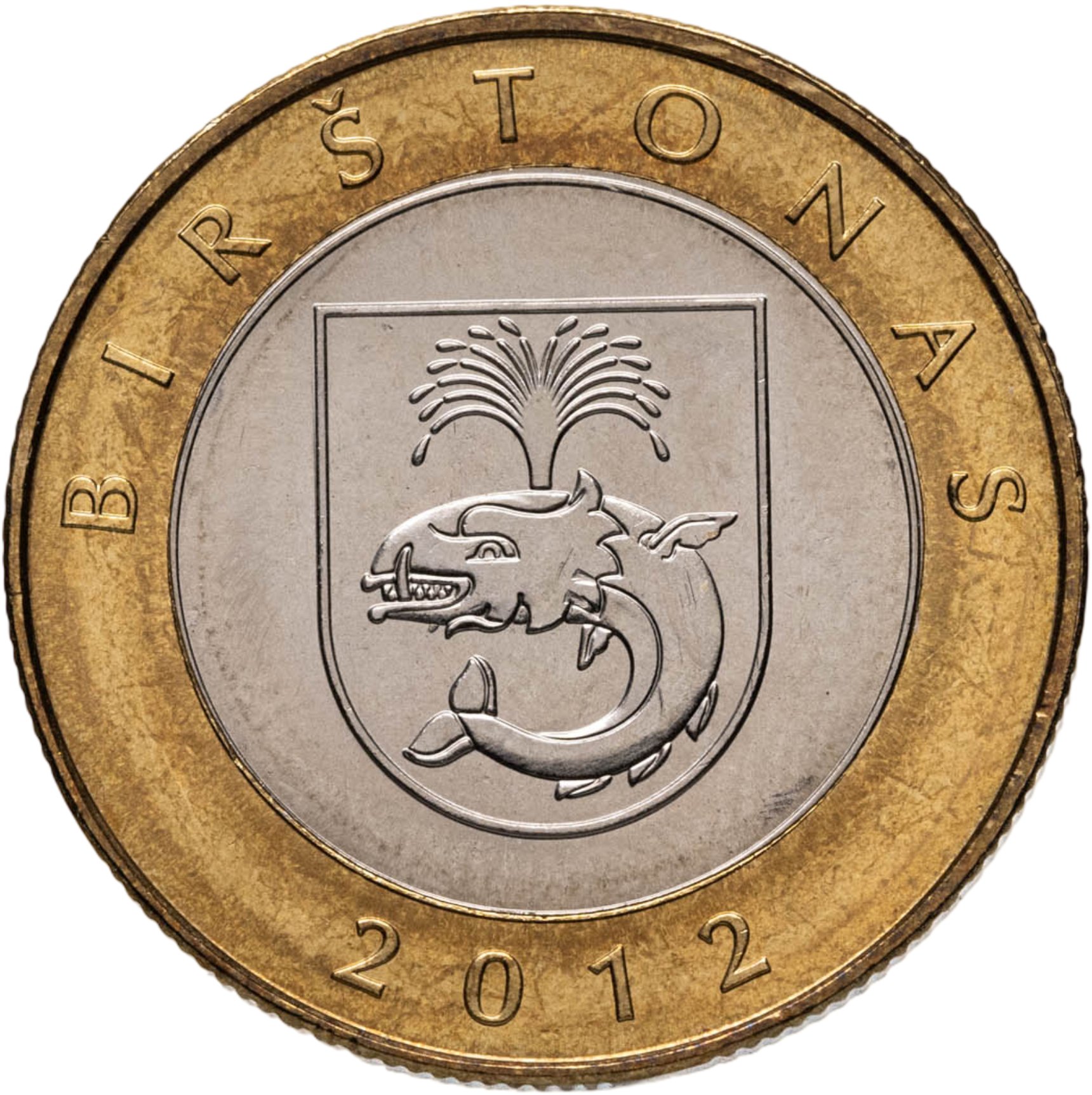 Литва 2 лита litai 2012 "Курорты Литвы - Бирштонас", Биметалл, в сохранности UNC