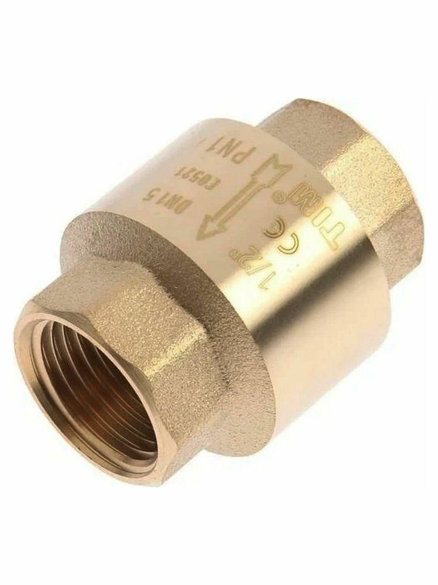 Обратный клапан TIM 1/2" латунный с латунным штоком короткий, гайка - гайка, JH-1010std