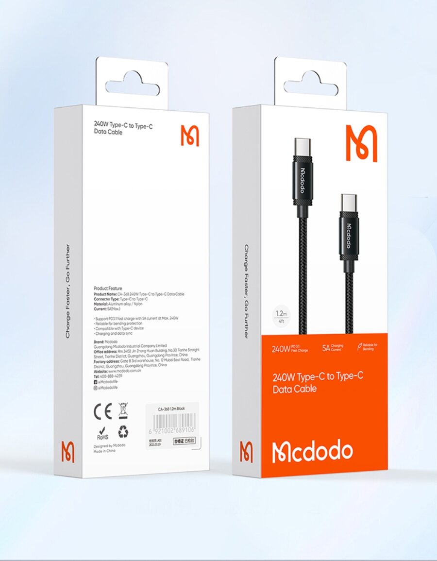 Кабель Mcdodo CA-368 USB-C to USB-C 240W 2м