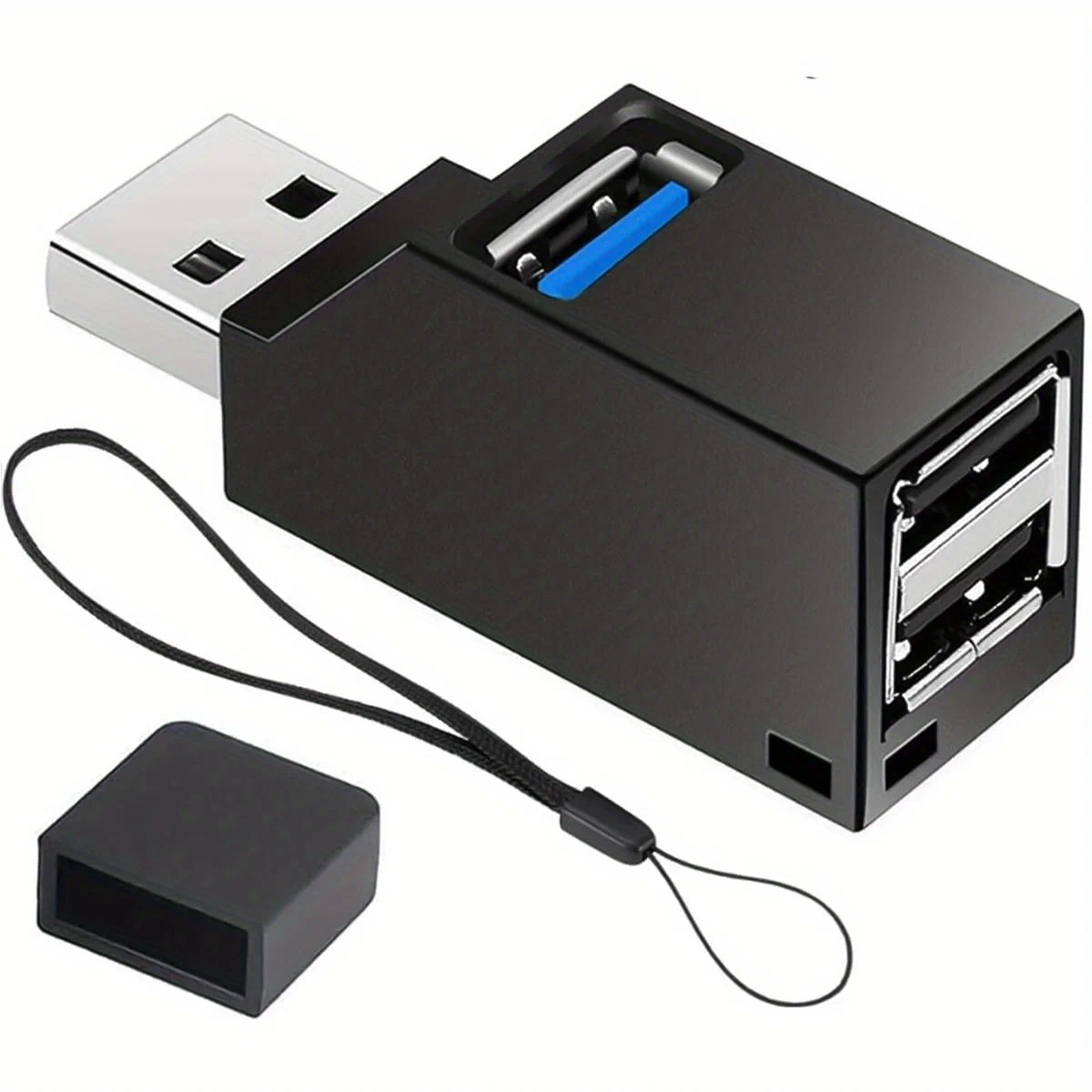 Мини-разветвитель USB на 3 порта с карабином для ПК и ноутбуков, черный