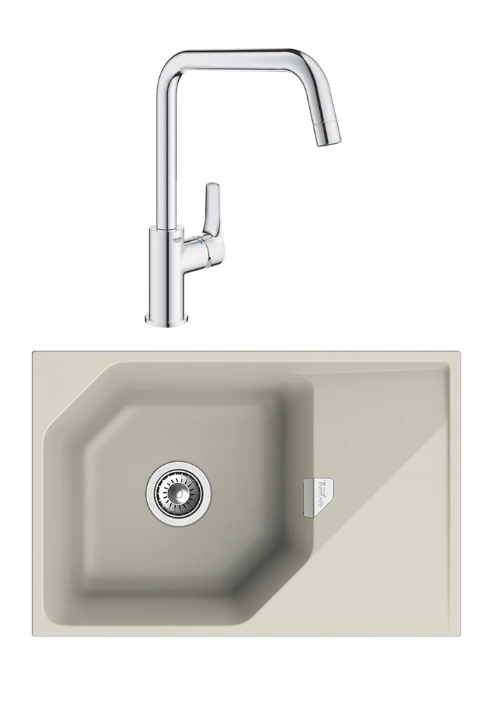 Комплект Мойка Rivelato Locus LS-75 topazio 75x50, topazio, кварц / Смеситель Grohe Eurosmart 30567000 глянцевый хром