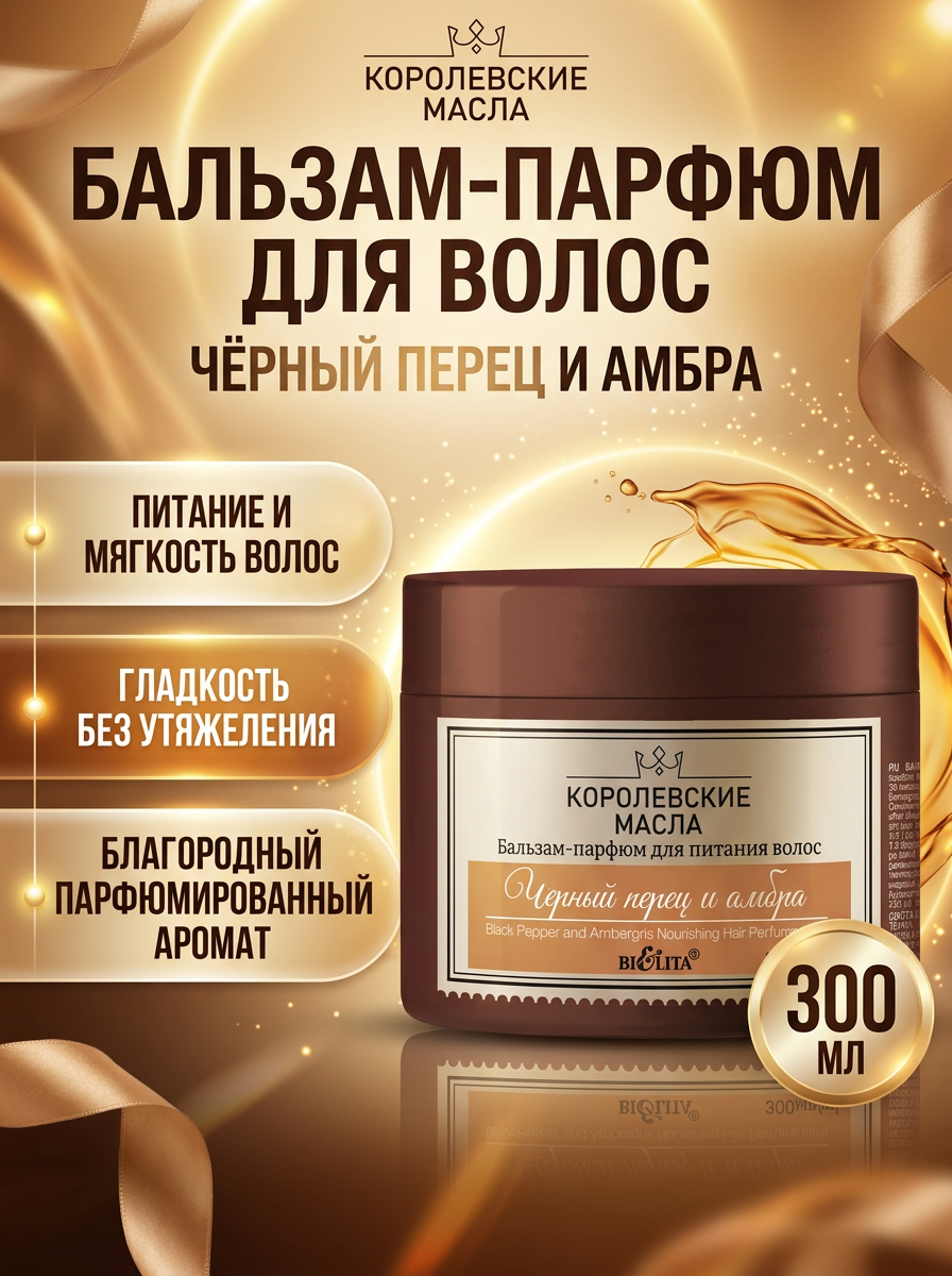 Бальзам-парфюм "Королевские масла", питание для волос, аромат, черный перец и амбра