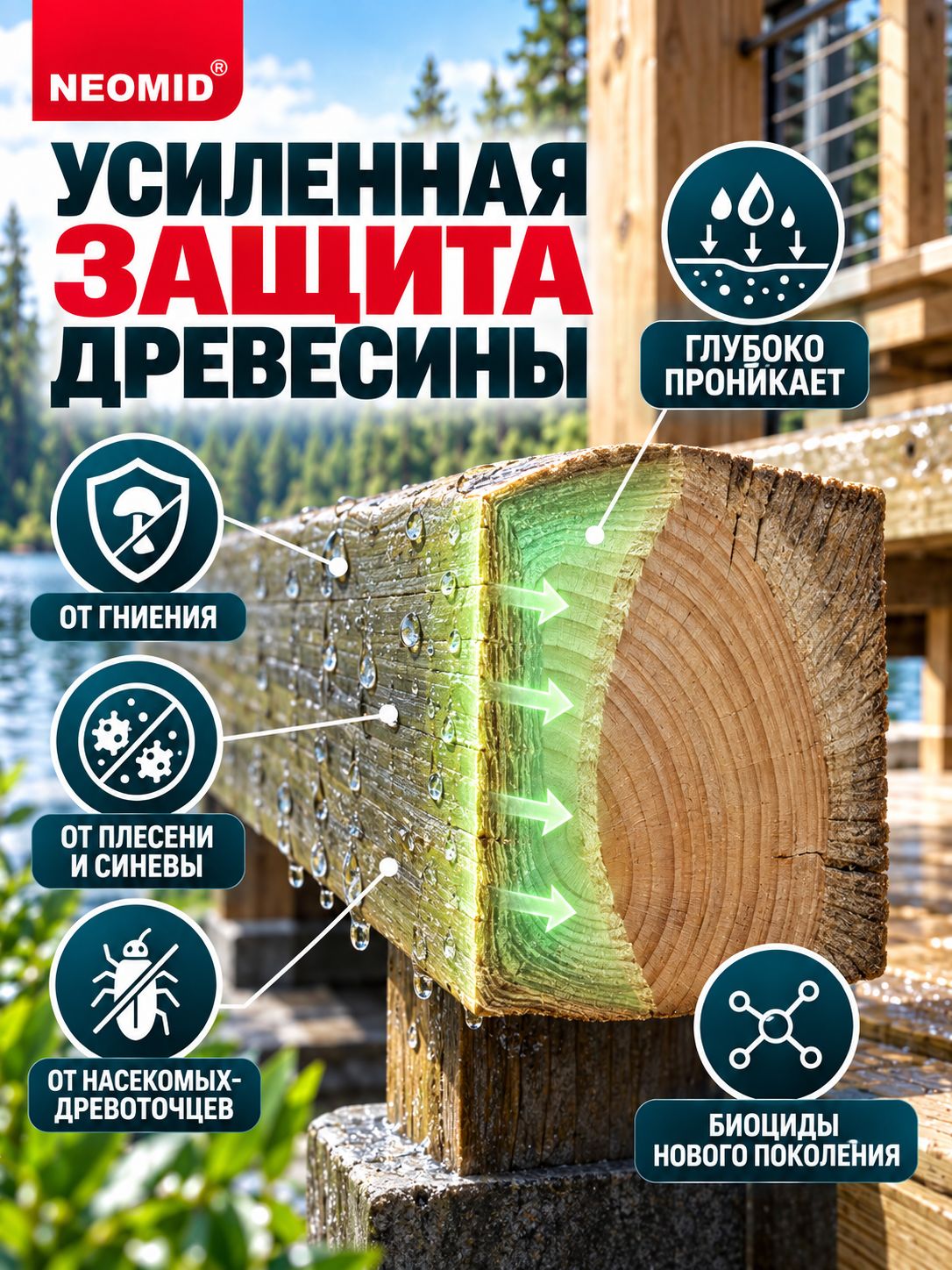 Антисептик невымываемый Усиленный NEOMID 433 концентрат 1:9, 4 шт. по 5 кг — фото 1