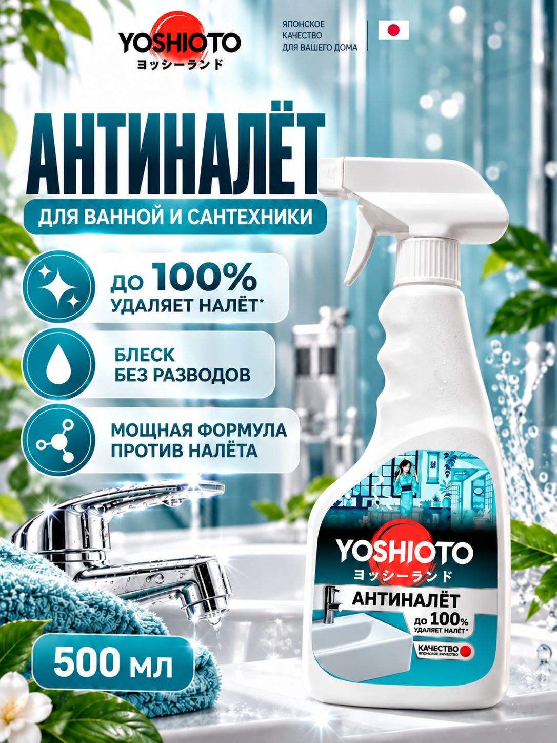Антиналет для ванной, сантехники YOSHIOTO, 500 мл