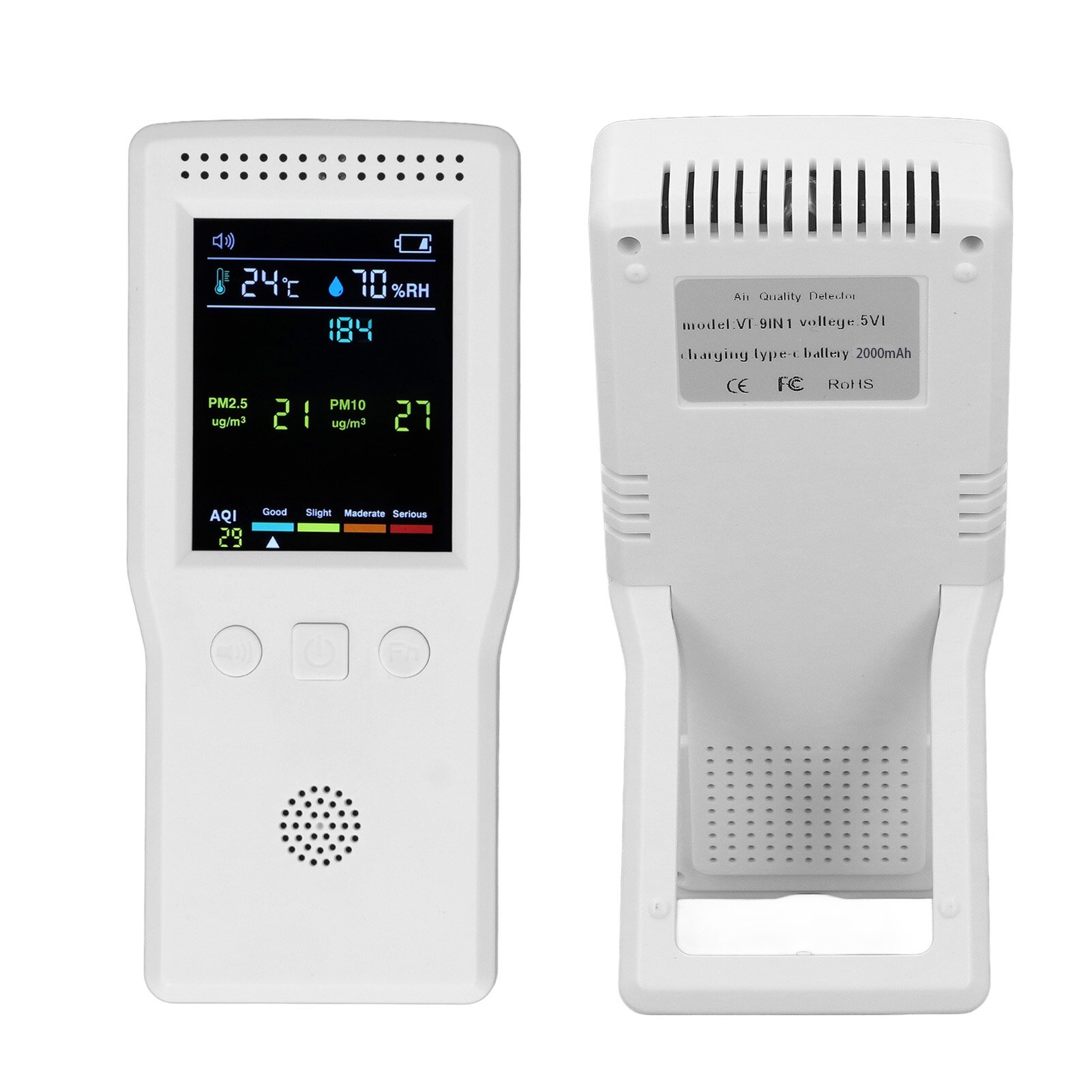 Портативный датчик CO2 и качества воздуха 9 в 1, с LCD экраном, для внутреннего использования