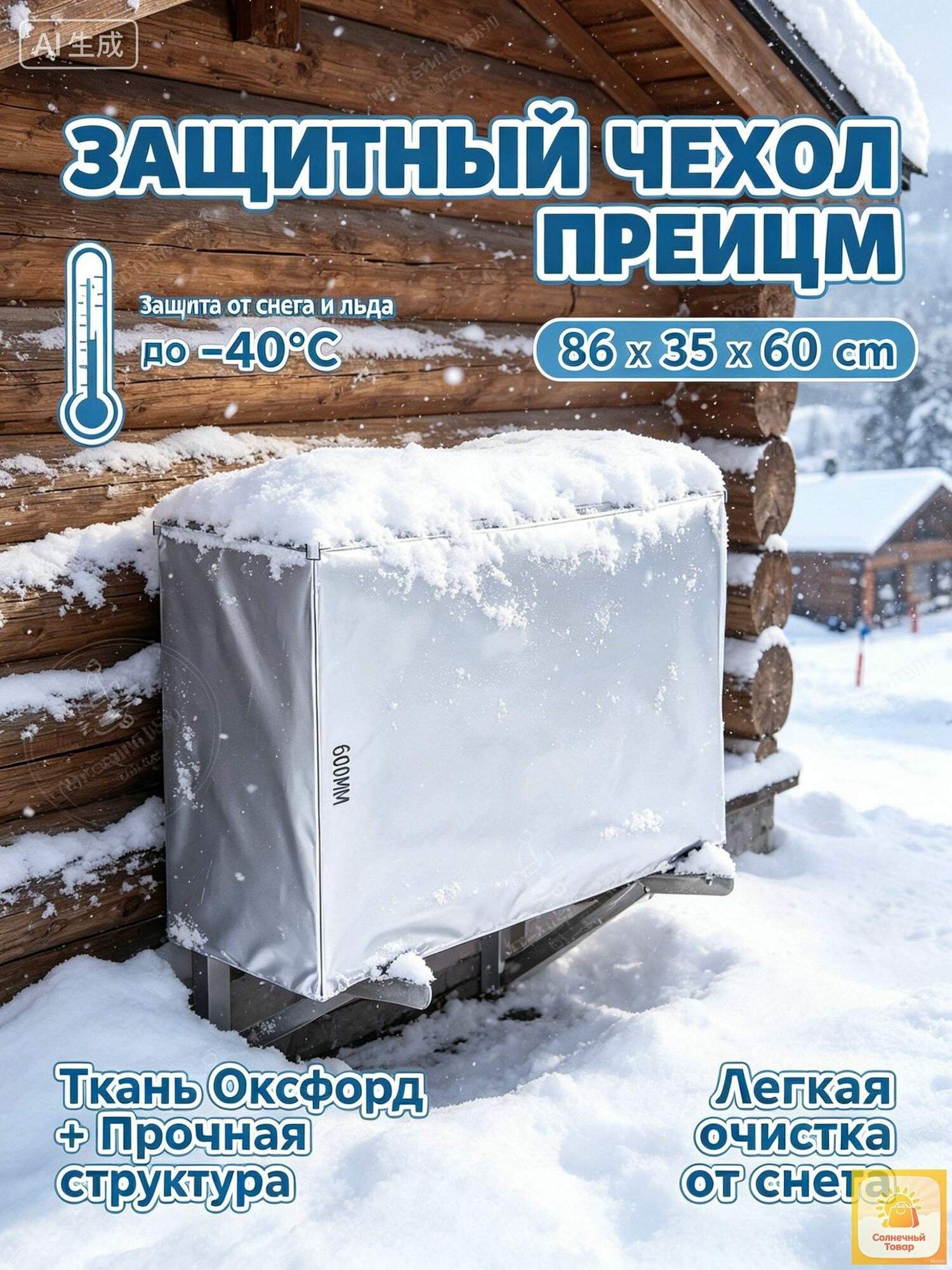 Кожух для наружного блока кондиционера 86х35х60 см. Влагостойкий тент оксфорд с защитой от УФ лучей; зимний чехол для консервации сплит-системы