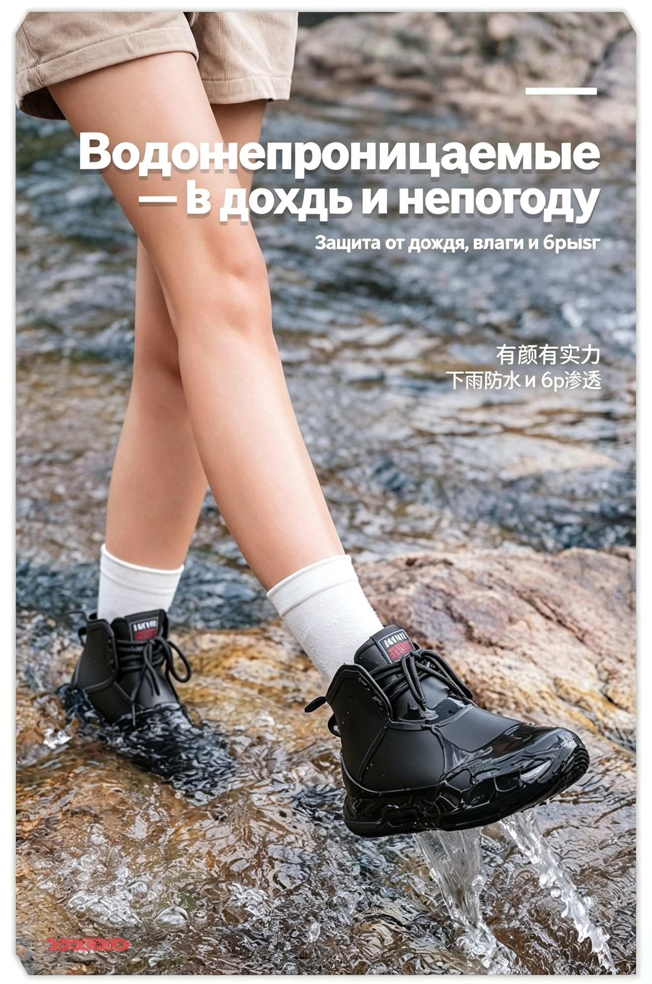 Модные короткие водонепроницаемые сапоги бежевого цвета, размер 40 — фото 1