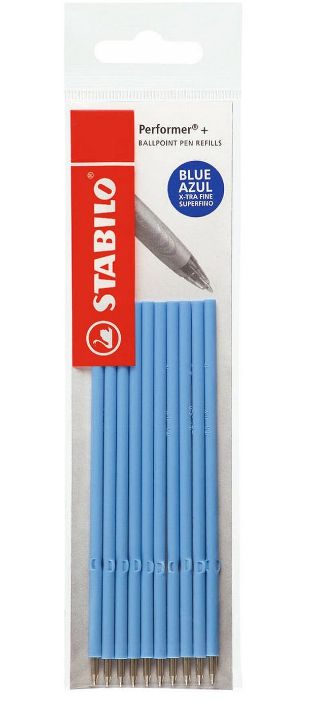 Стержень для шариковых ручек STABILO Pefrormer+ 328/3-041-10, 0,3мм, синий, 10 шт в упаковке, 105мм