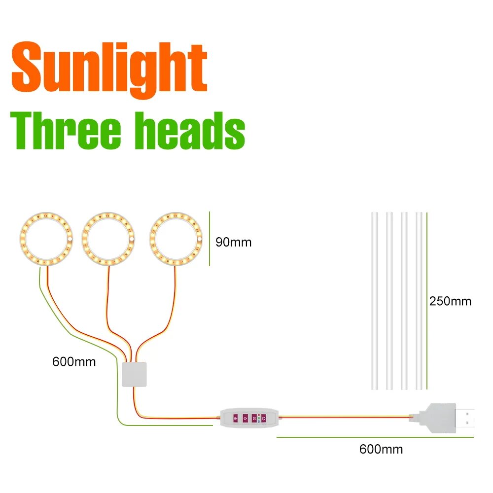 USB светодиодная лампа для выращивания растений 3 Heads Sunlight