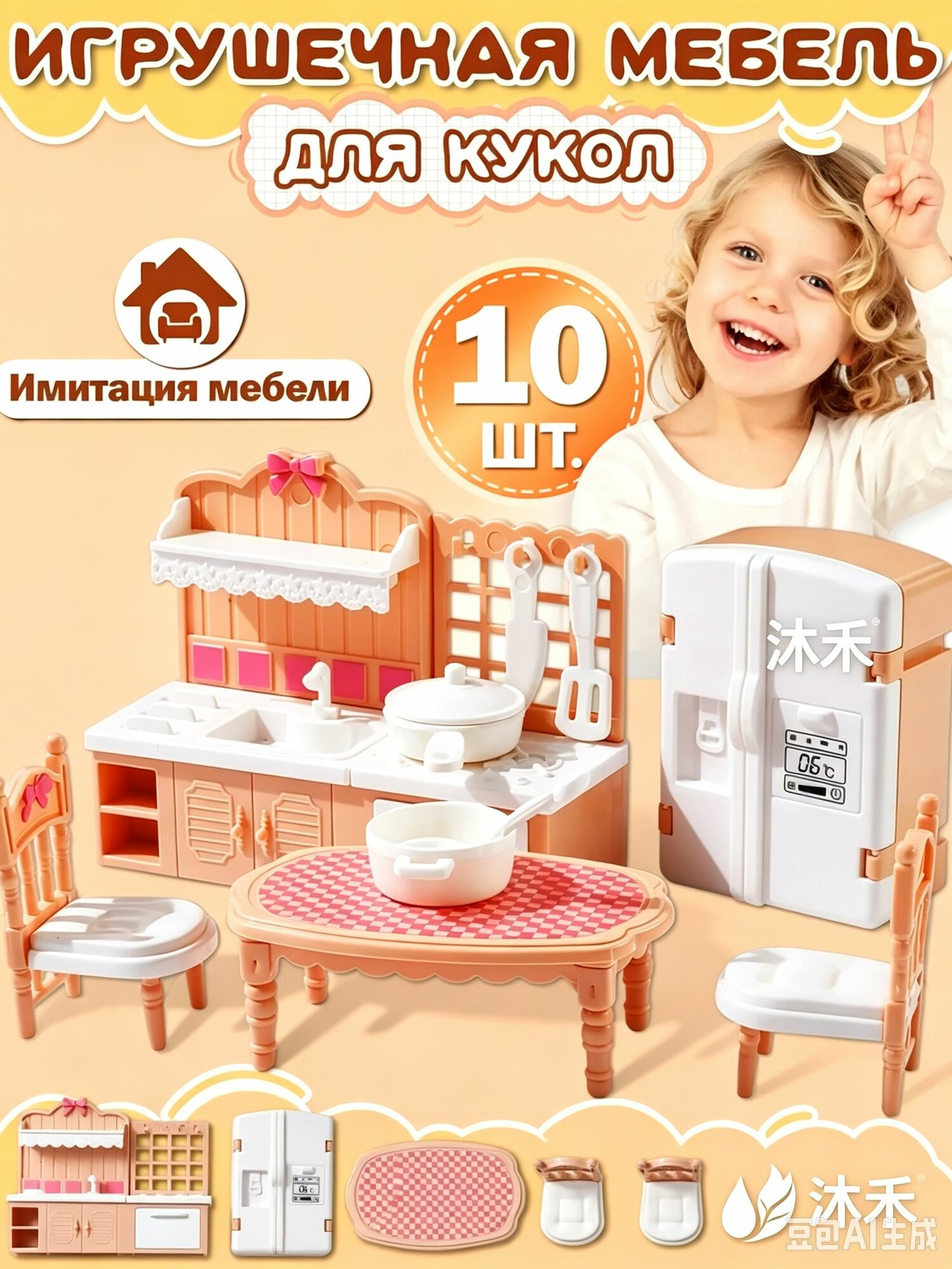Мебель для кукол, игрушки для девочек 2 года, 10 шт, для девочек подарок