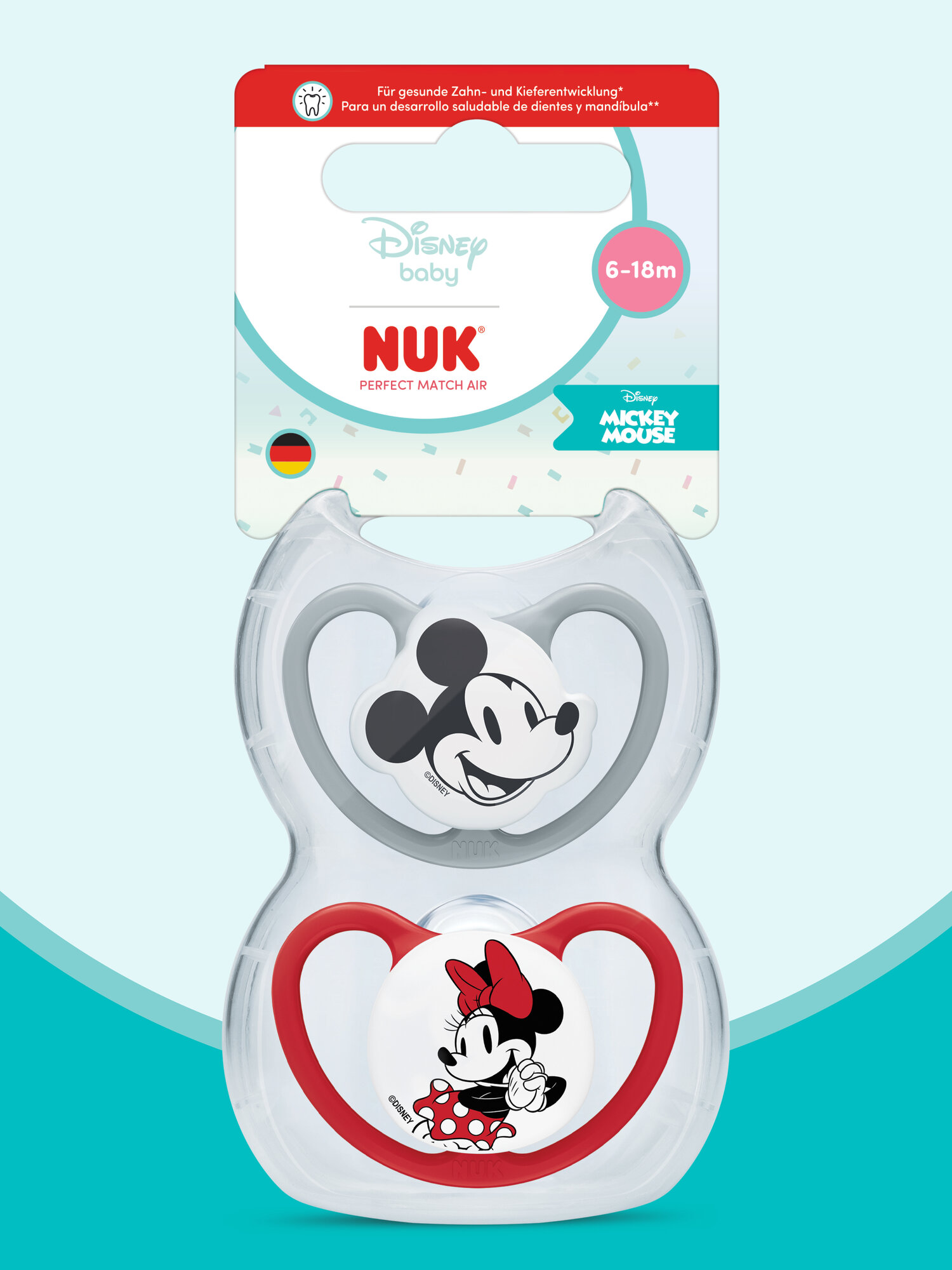 NUK PM AIR Соска-пустышка силиконовая 6-18 месяцев, 2 штуки в футляре