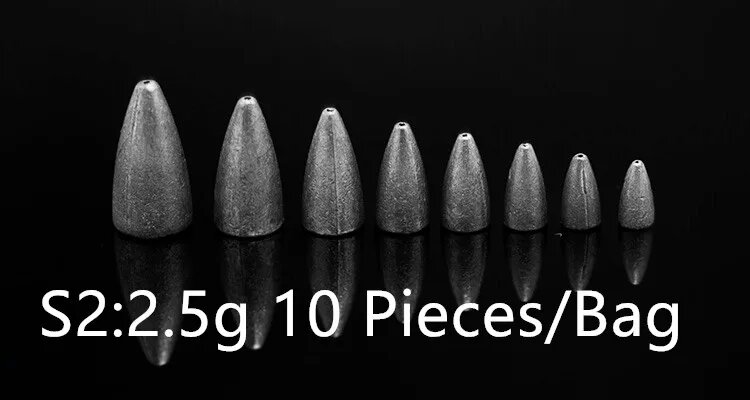 Грузила для рыбалки, свинец, набор 2-40 шт Серый, S2 Bullet 2.5g 10 Pc