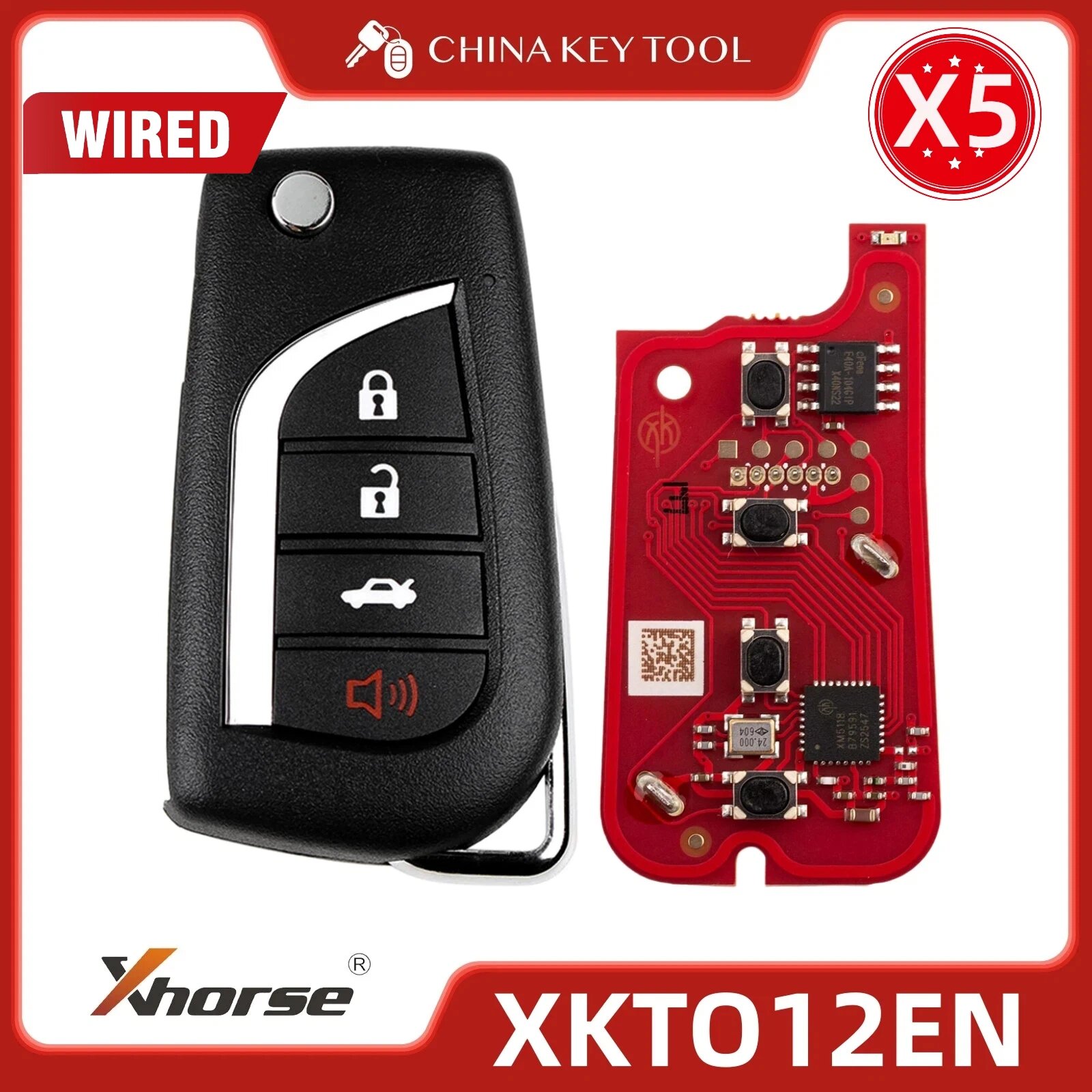 Xhorse XKTO12EN 2-го поколения проводной дистанционный ключ V2 для Toyota Style 4 кнопки беспроводного программирования (5 шт./Лот)