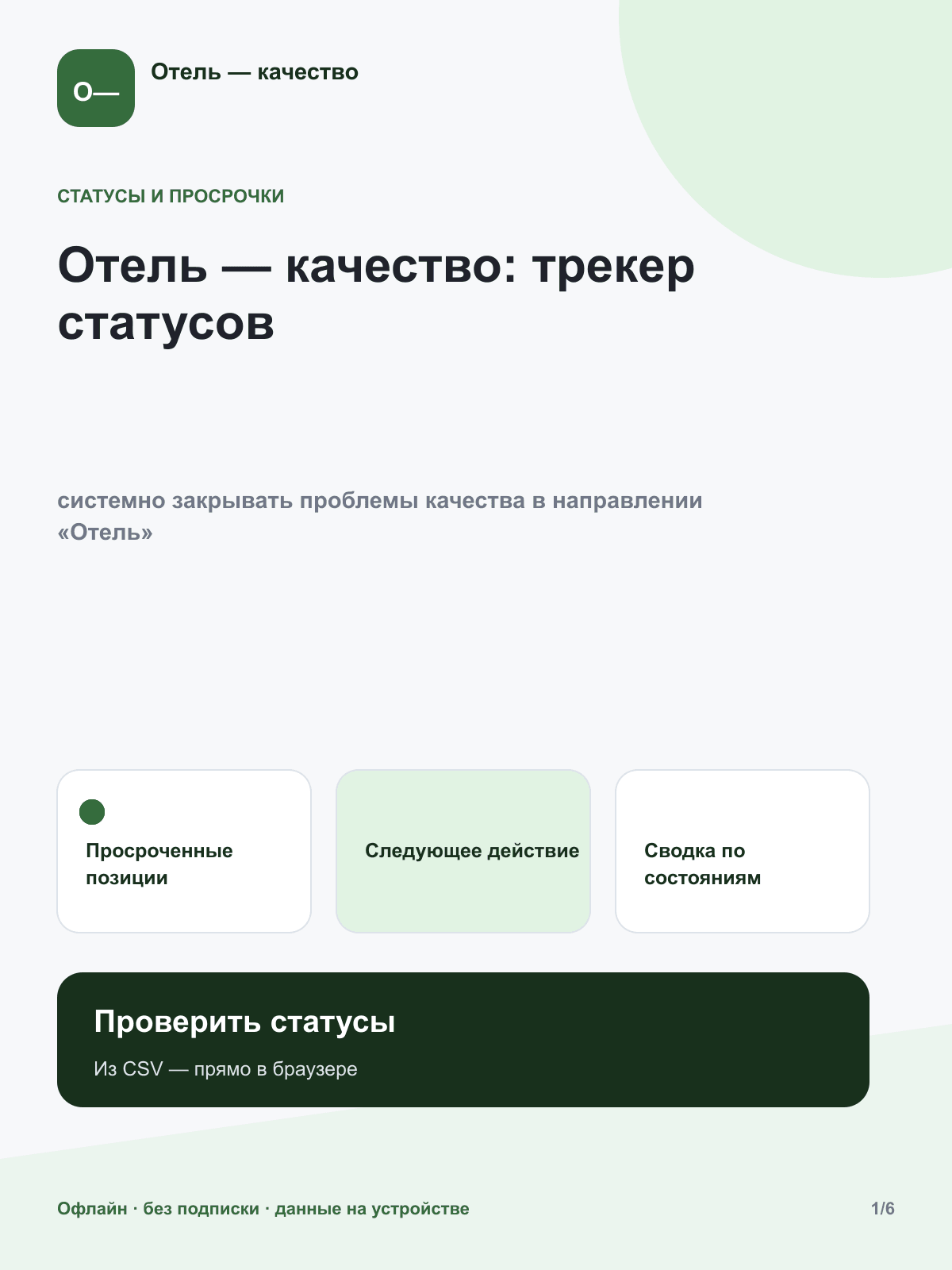 Отель — качество: трекер статусов