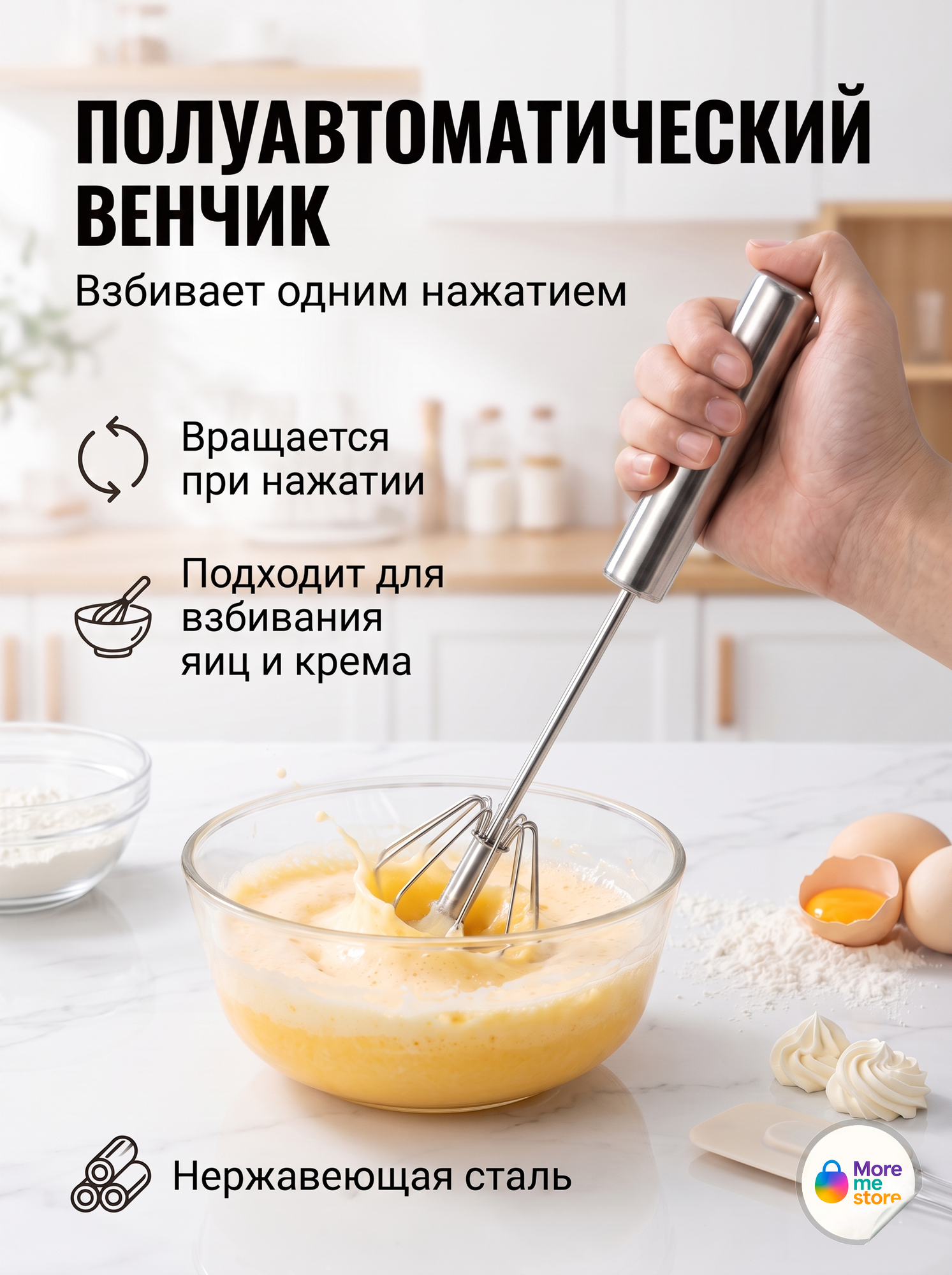 Полуавтоматический венчик из нержавеющей стали, ручной миксер для взбивания теста, сливок, яиц