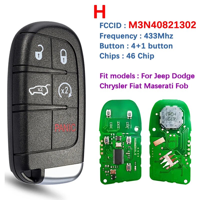 Брелок для Dodge Chrysler Jeep Maserati, FCCID M3N40821302, 433MHz, 4+1, ID46, H
